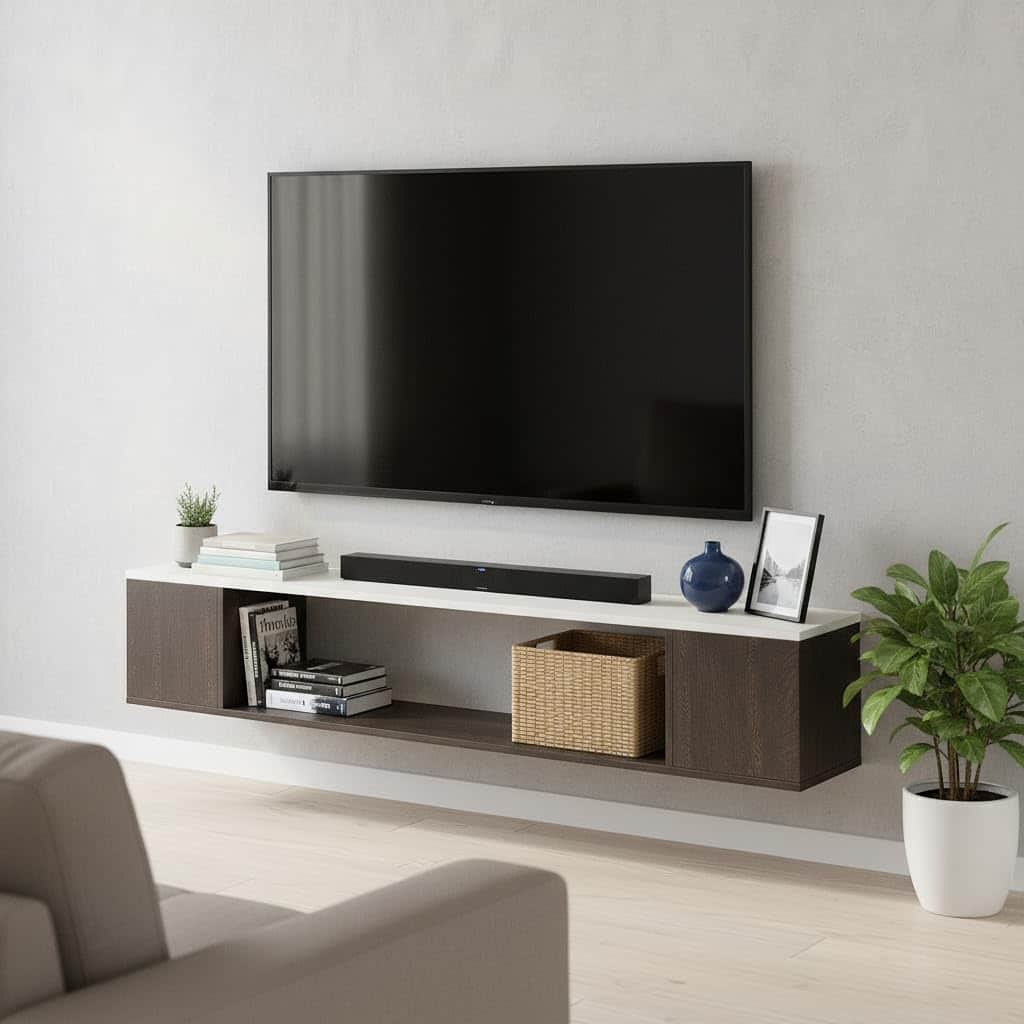 Ether Modern Wall Mounted TV Unit with Floating Shelf (Wenge & White) - front_view