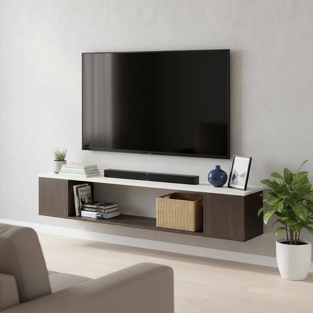 Ether Modern Wall Mounted TV Unit with Floating Shelf (Wenge & White)