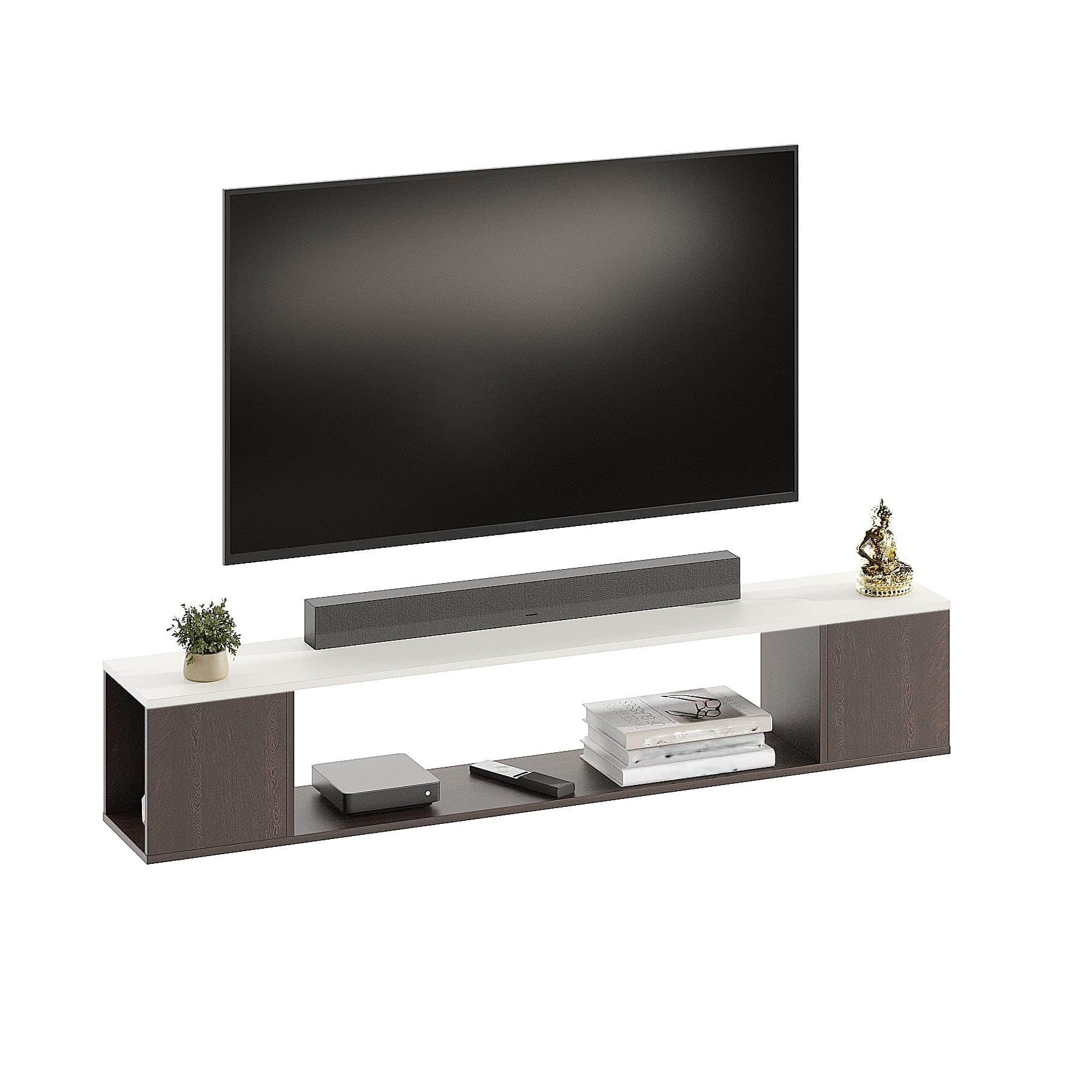 Ether Modern Wall Mounted TV Unit with Floating Shelf (Wenge & White) - top_view