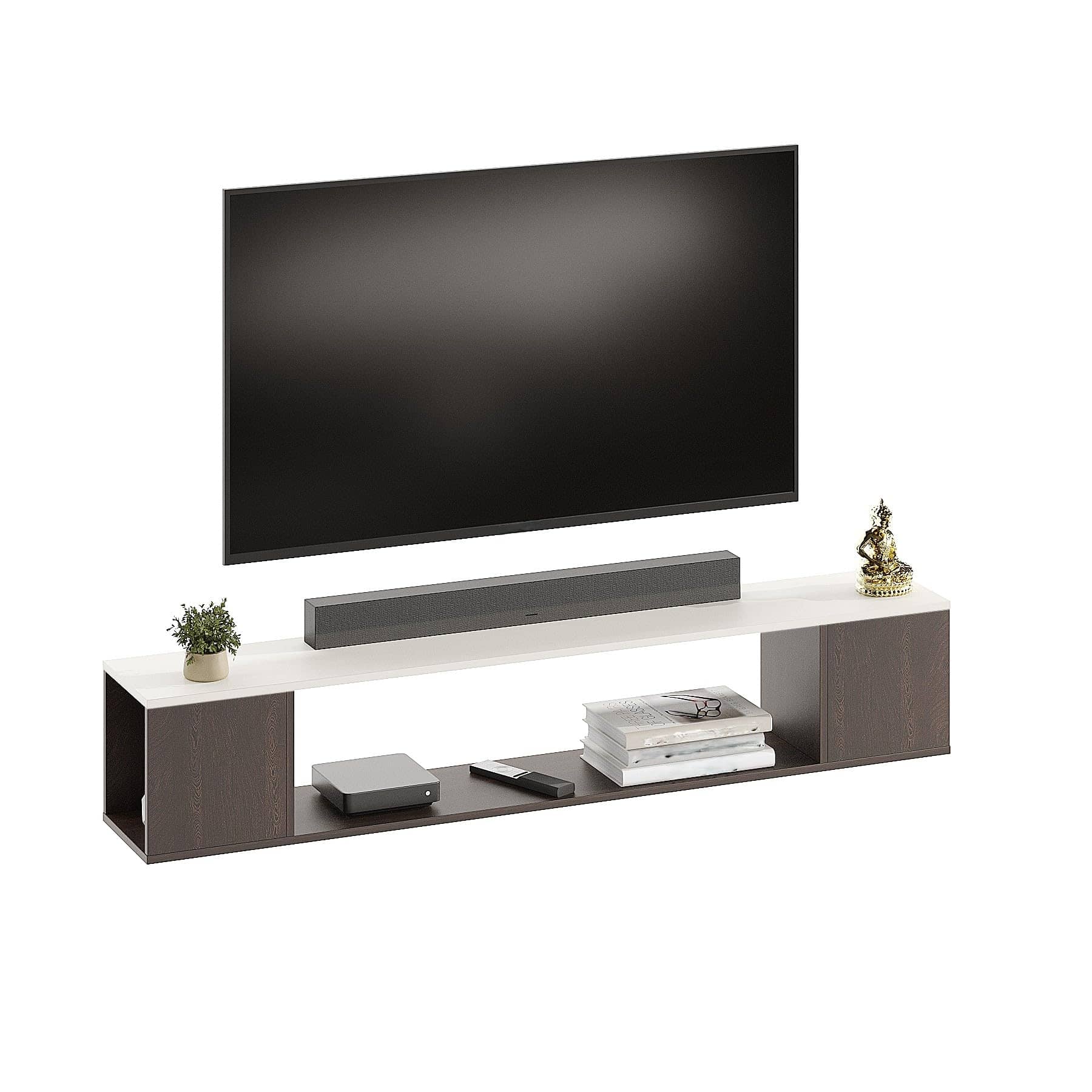 Ether Modern Wall Mounted TV Unit with Floating Shelf (Wenge & White)
