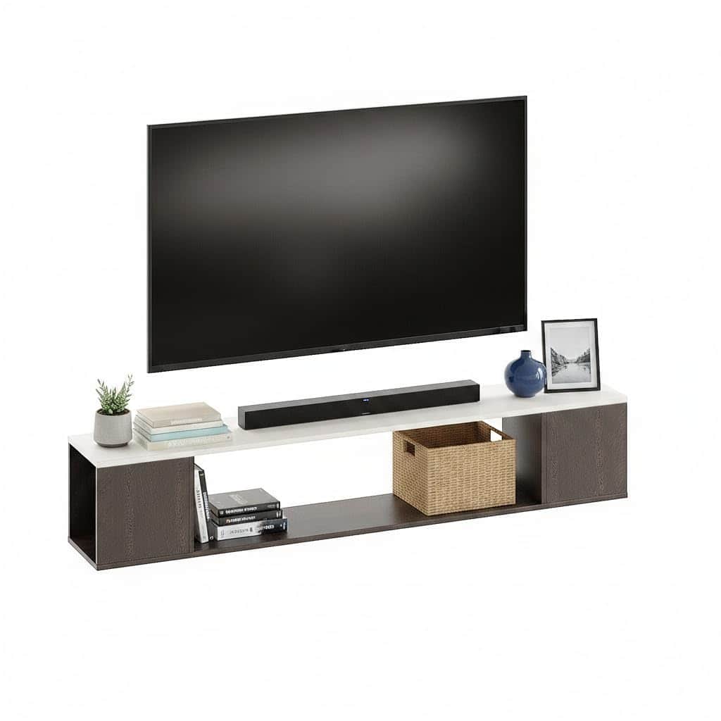 Ether Modern Wall Mounted TV Unit with Floating Shelf (Wenge & White) - left_view