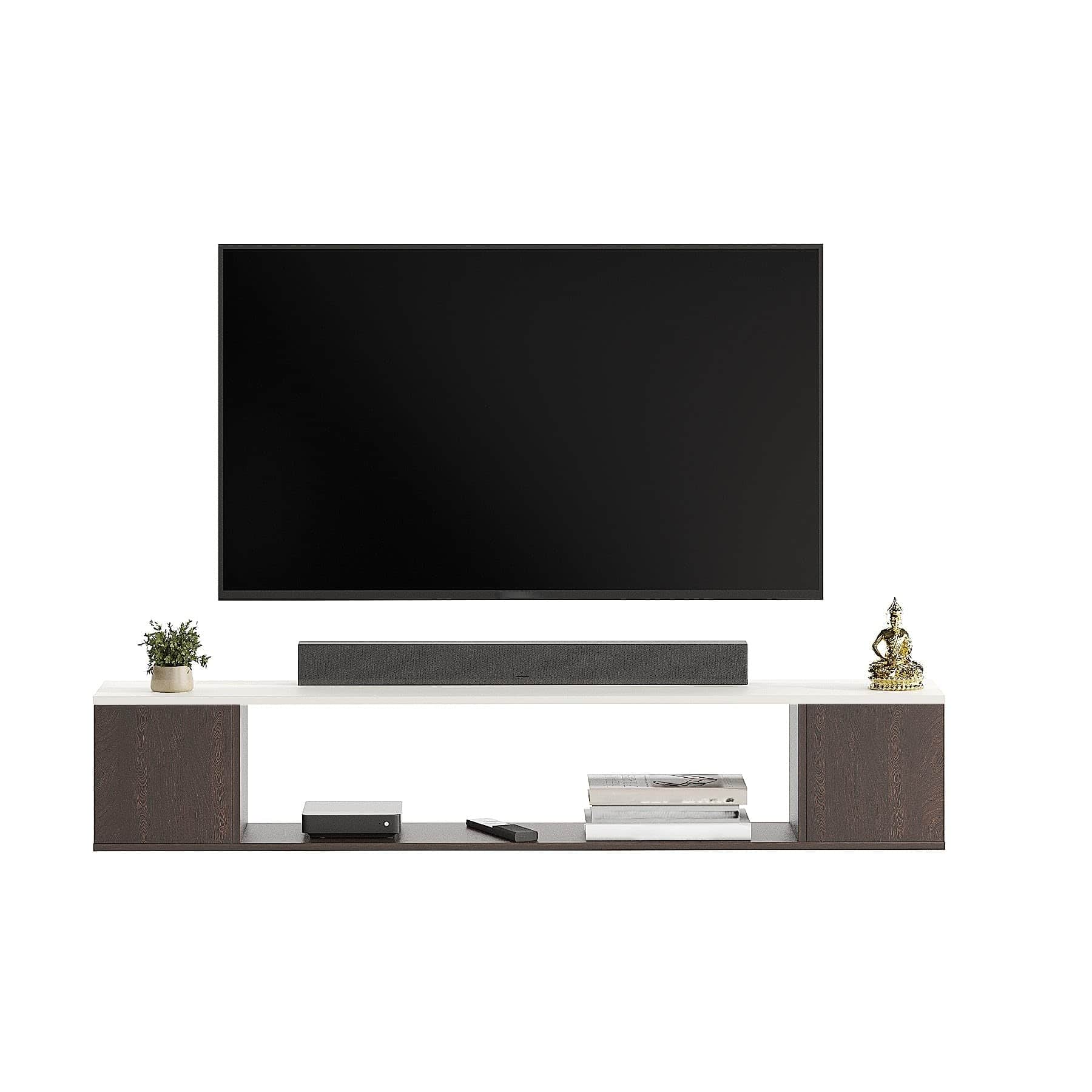 Ether Modern Wall Mounted TV Unit with Floating Shelf (Wenge & White) - right_view