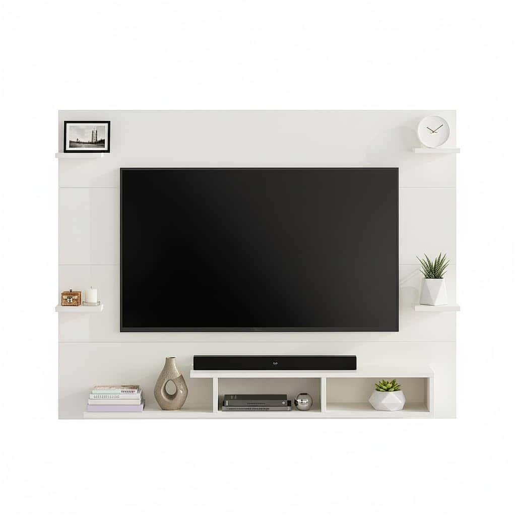 Harrison Wall Mount TV Cabinet with Back Panel, Set Top Box Stand & Display Shelves (White) - left_view