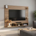 Harrison Wall Mount TV Cabinet with Back Panel, Set Top Box Stand & Display Shelves (Exotic Teak) - front_view