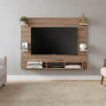 Harrison Wall Mount TV Cabinet with Back Panel, Set Top Box Stand & Display Shelves (Exotic Teak & White) - front_view