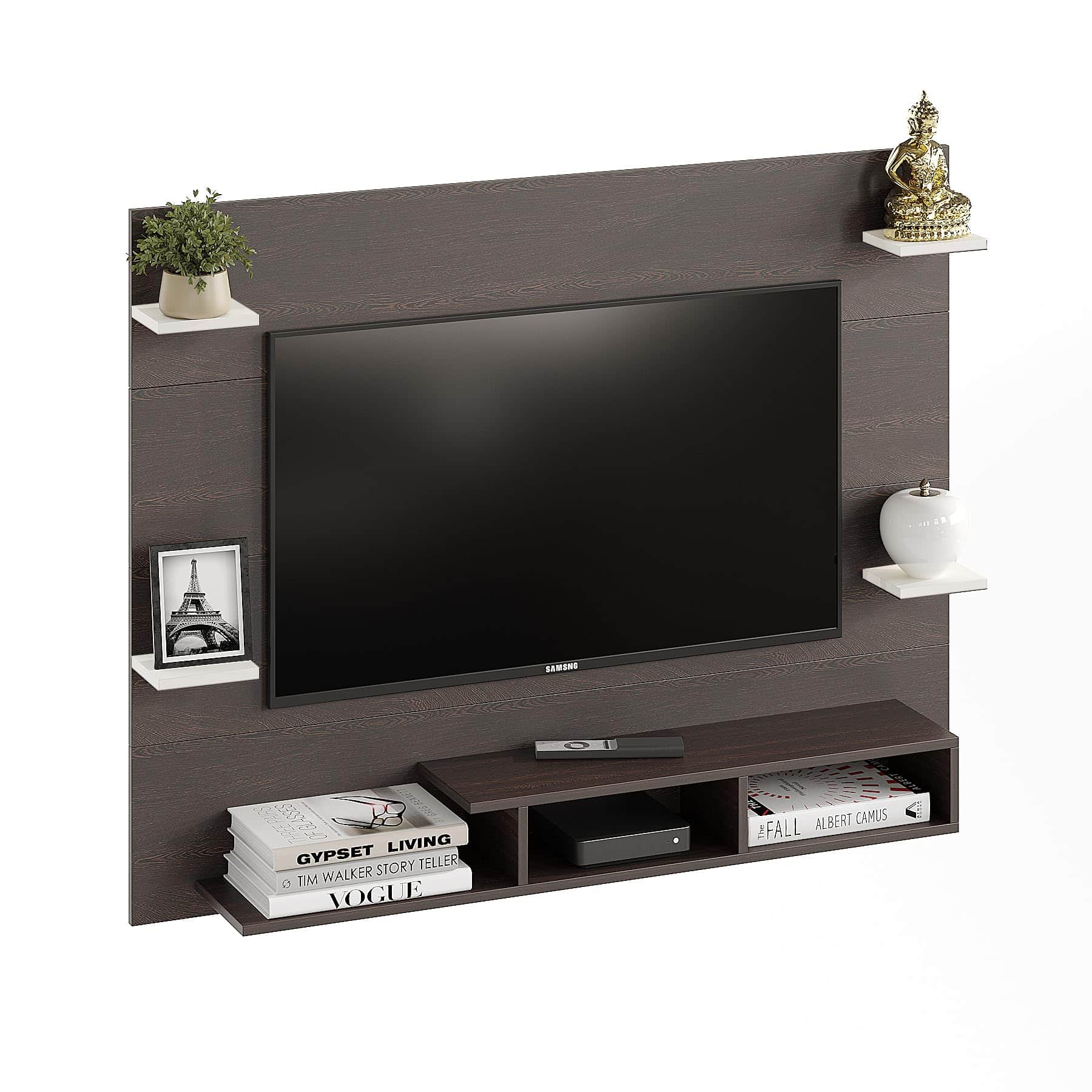 Harrison Wall Mount TV Cabinet with Back Panel, Set Top Box Stand & Display Shelves (Wenge & White) - left_view