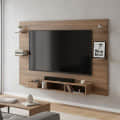 Harrison Wall Mount TV Cabinet with Back Panel, Set Top Box Stand & Display Shelves (Exotic Teak) - front_view
