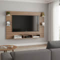 Harrison Wall Mount TV Cabinet with Back Panel, Set Top Box Stand & Display Shelves (Exotic Teak & White) - front_view