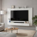 Laminor Wall Mounted TV Unit with Decor & Media Storage (White) - front_view