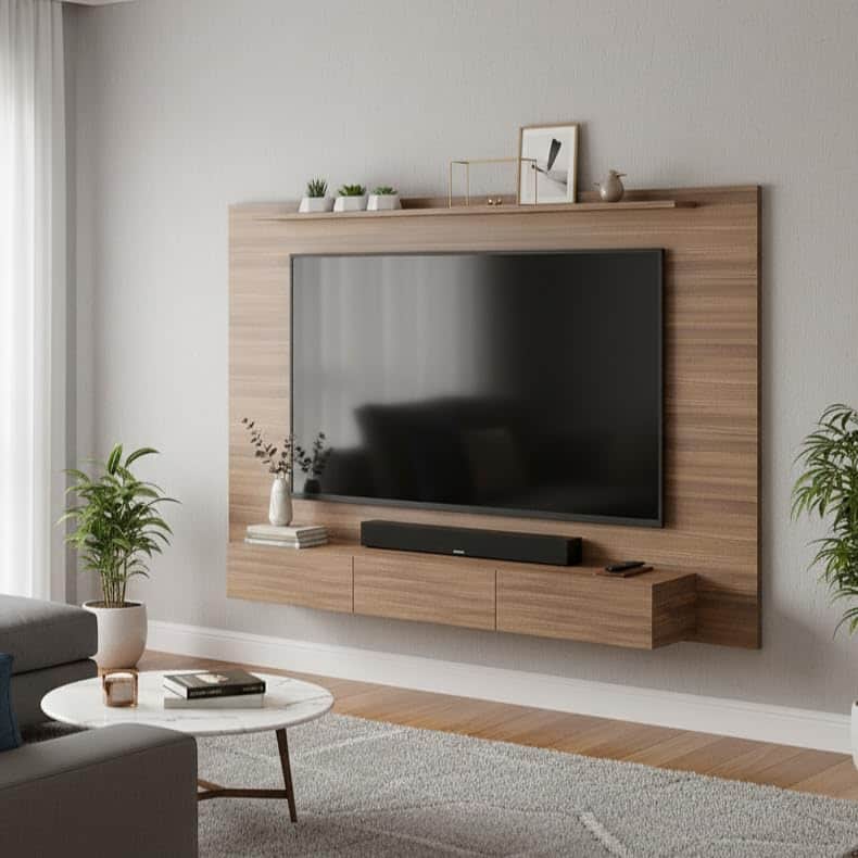 Laminor Wall Mounted TV Unit with Decor & Media Storage (Exotic Teak) - top_view