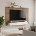 Laminor Wall Mounted TV Unit with Decor & Media Storage (Exotic Teak & White) - front_view