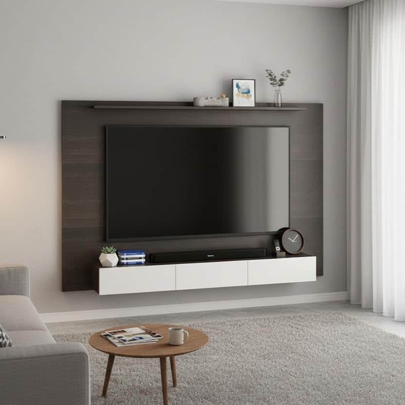 Laminor Wall Mounted TV Unit with Decor & Media Storage (Wenge & White) - front_view