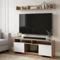 Oakliss Modern Engineered Wood TV Unit with Storage Cabinets Open Shelves & Display Rack (Exotic Teak & White) - front_view