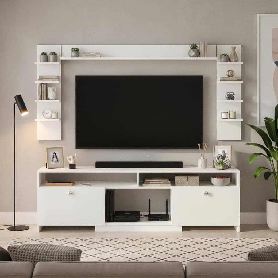 Samnor Engineered Wood TV Unit with Storage Shelves | Entertainment Unit, TV Table, Set Top Box Stand for Living Room (White)