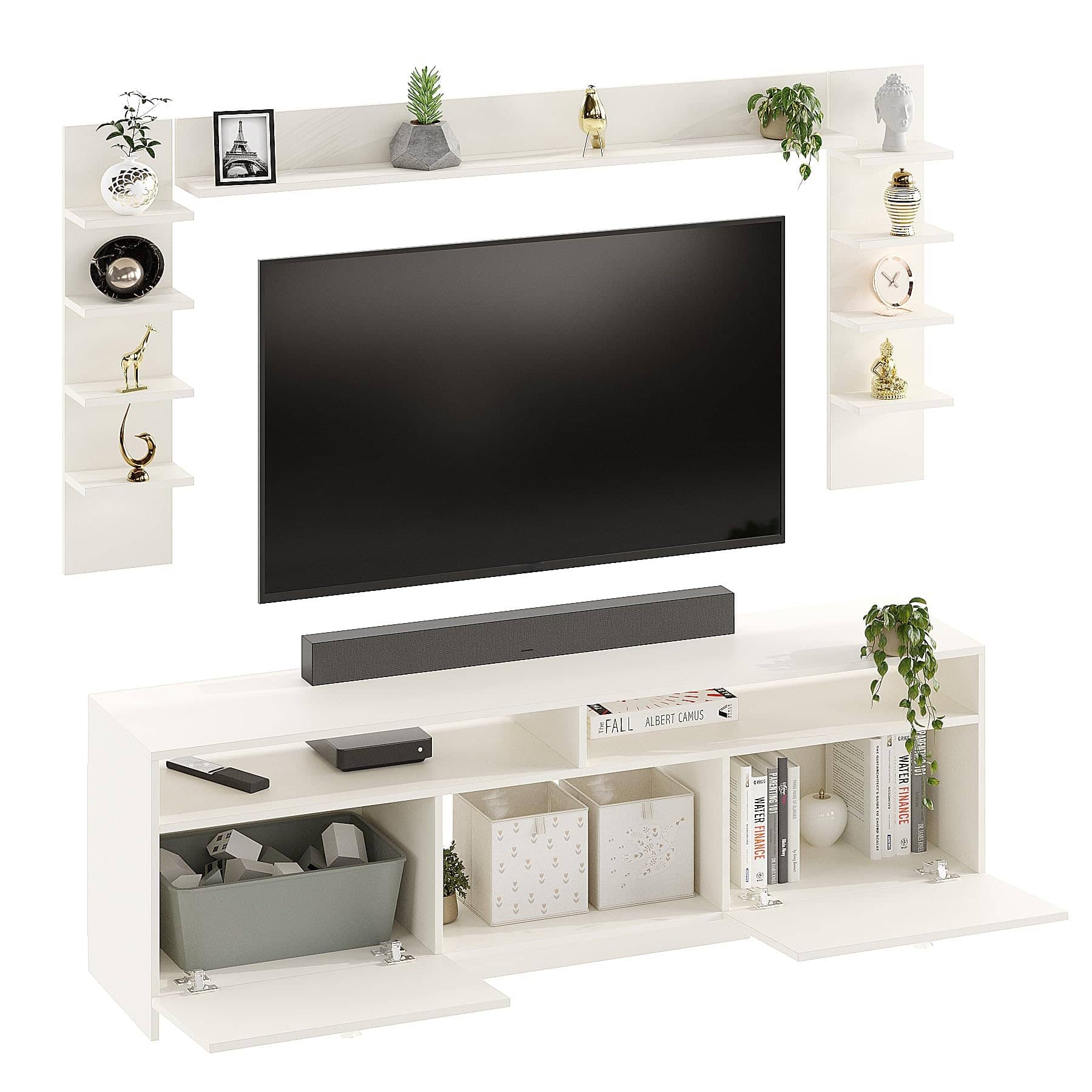 Samnor Engineered Wood TV Unit with Storage Shelves | Entertainment Unit, TV Table, Set Top Box Stand for Living Room (White)