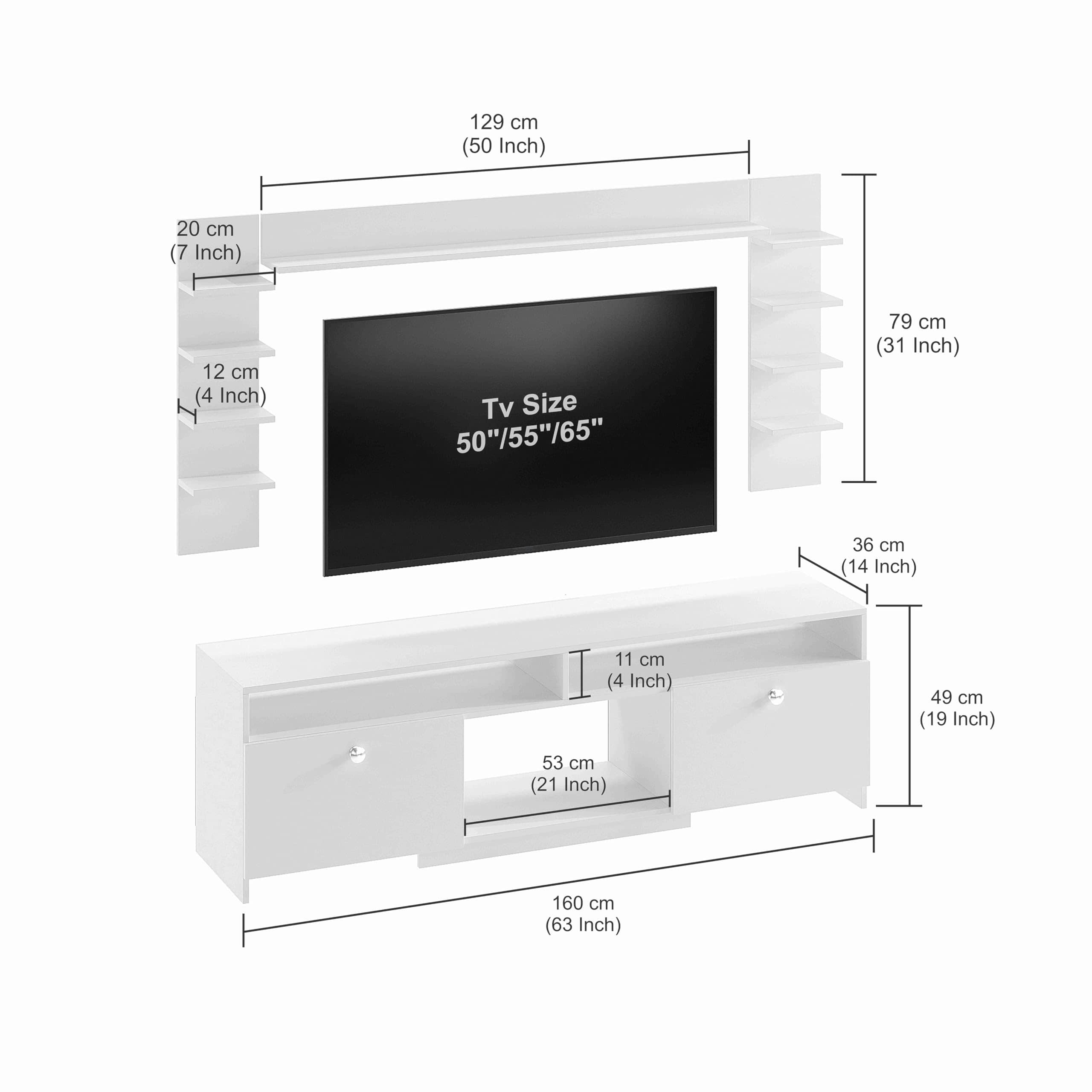 Samnor Engineered Wood TV Unit with Storage Shelves | Entertainment Unit, TV Table, Set Top Box Stand for Living Room (White)