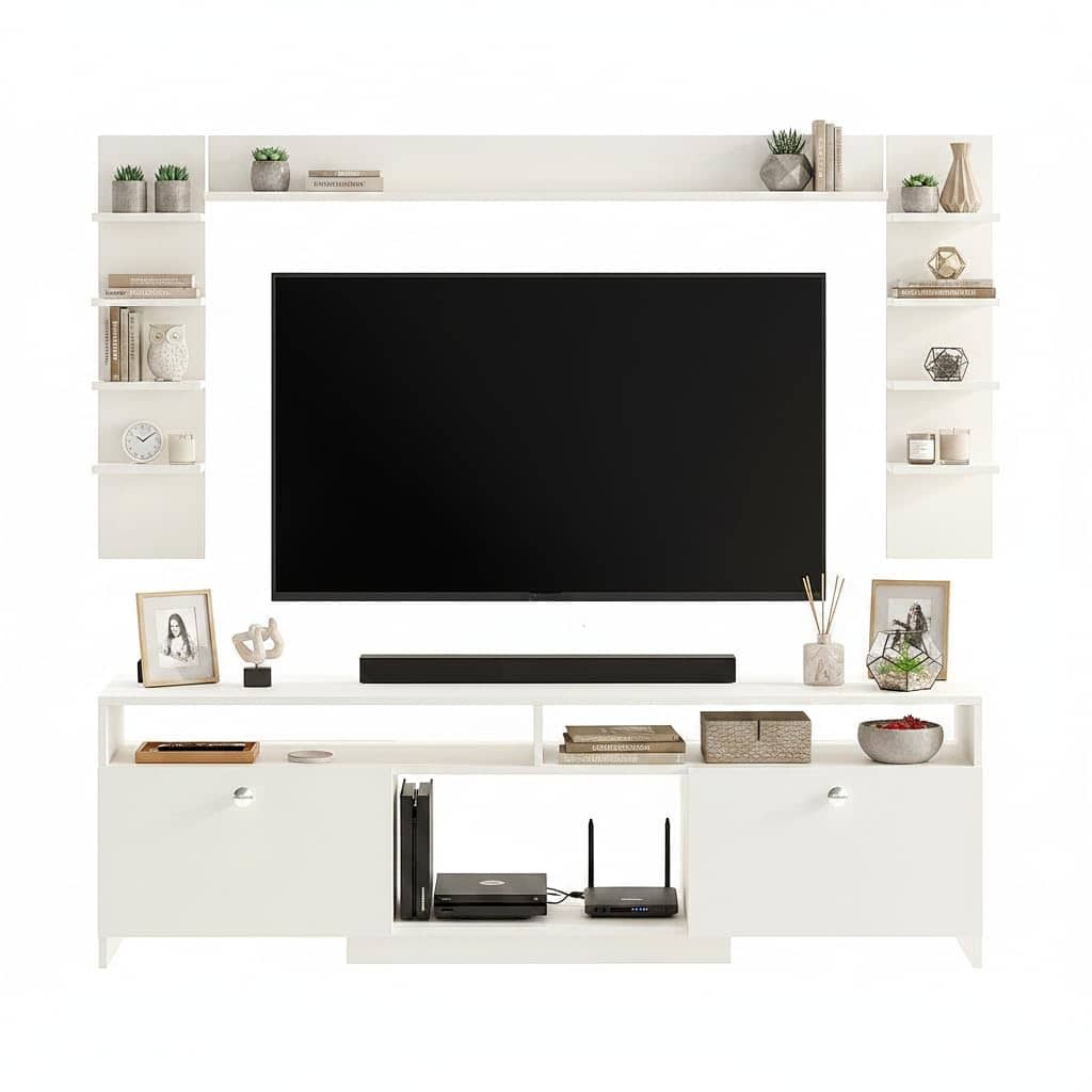 Samnor Engineered Wood TV Unit with Storage Shelves | Entertainment Unit, TV Table, Set Top Box Stand for Living Room (White)