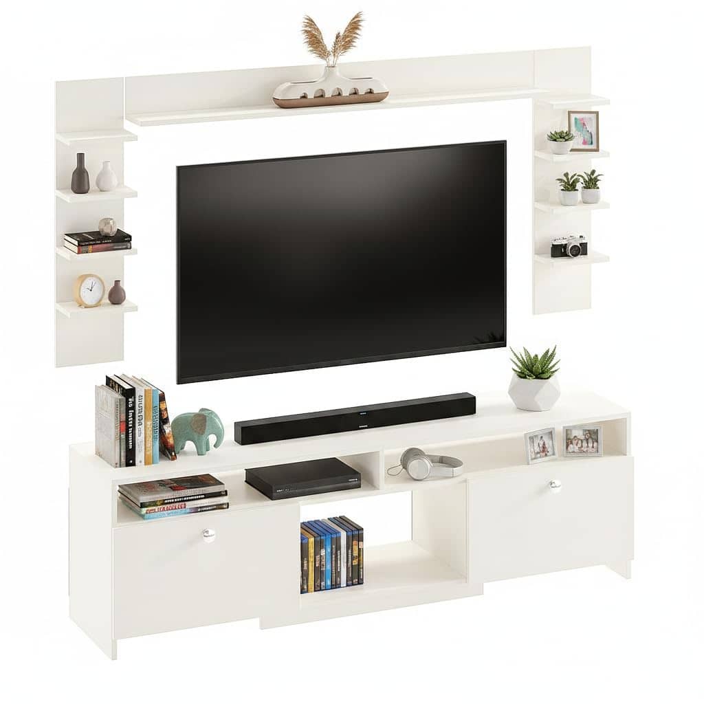 Samnor Engineered Wood TV Unit with Storage Shelves | Entertainment Unit, TV Table, Set Top Box Stand for Living Room (White)