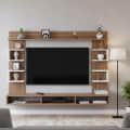 Steven Wall Mount TV Unit with Storage Shelves Modern TV Panel Stand Showcase for up to 43 Inch Media Console Cabinet Exotic Teak & White - front_view