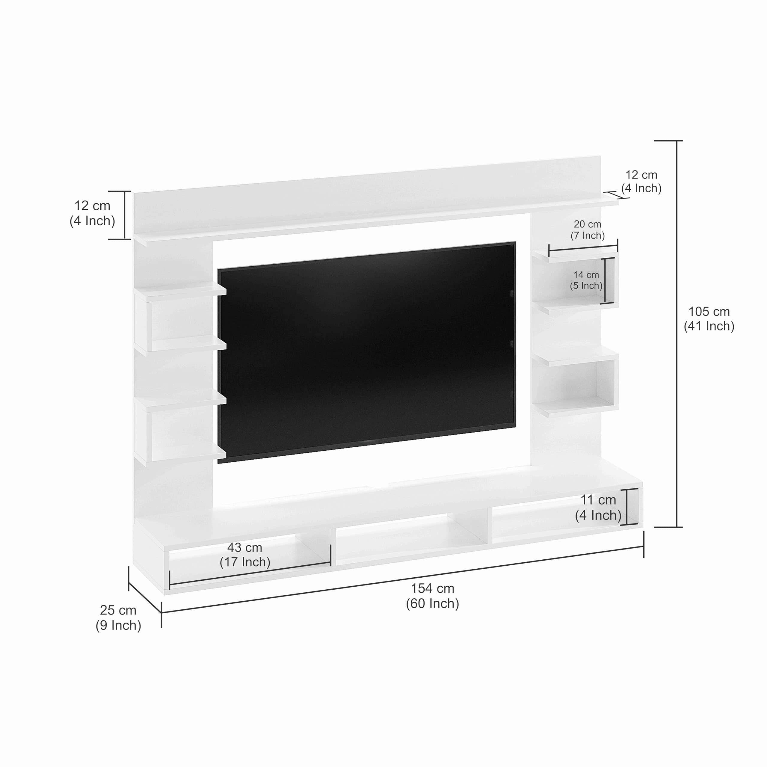 Steven Wall Mount TV Unit with Storage Shelves Modern TV Panel Stand Showcase for up to 43 Inch Media Console Cabinet Exotic Teak & White - rear_view