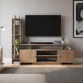 Turin Modern Engineered Wood TV Unit with Storage Cabinets Open Shelves & Side Display Rack | TV Stand for 32 to 55 Inch TV (Exotic Teak) - front_view