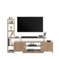 Turin Modern Engineered Wood TV Unit with Storage Cabinets Open Shelves & Side Display Rack | TV Stand for 32 to 55 Inch TV (Exotic Teak) - right_view