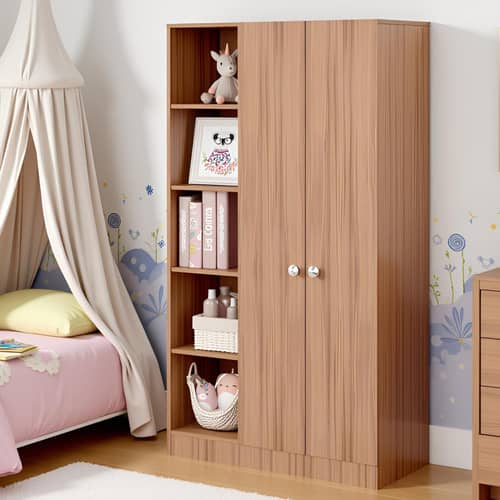 Elora Wardrobe for Kids, Baby Almirah for Clothes, Baby Storage Organizer, Cupboard for Clothes, Kids Wardrobe for Clothes/Toys/Books (Exotic Teak)