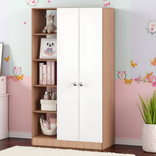 Elora Wardrobe for Kids for Clothes/Toys/Books (Exotic Teak & White)