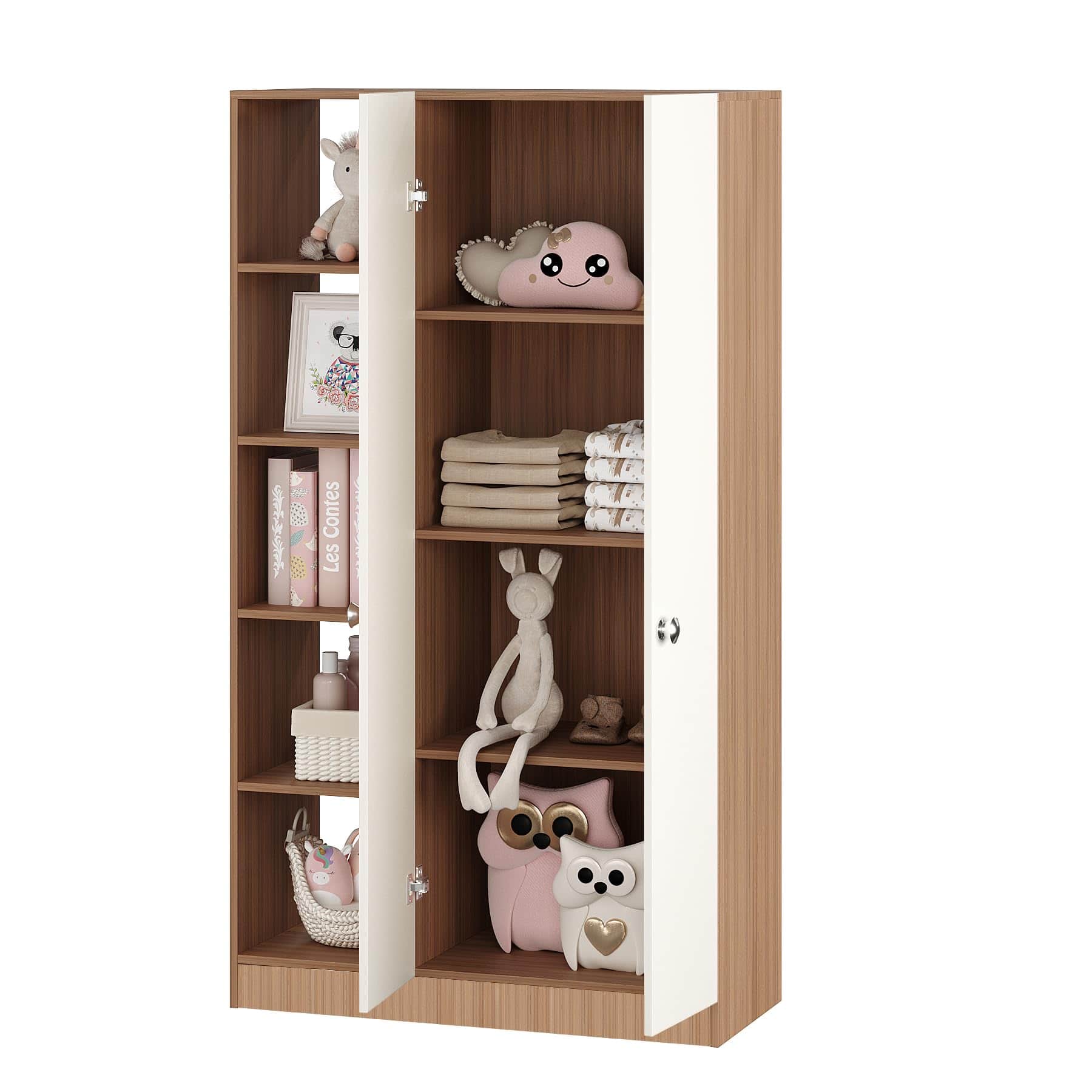 Elora Wardrobe for Kids for Clothes/Toys/Books (Exotic Teak & White) - front_view