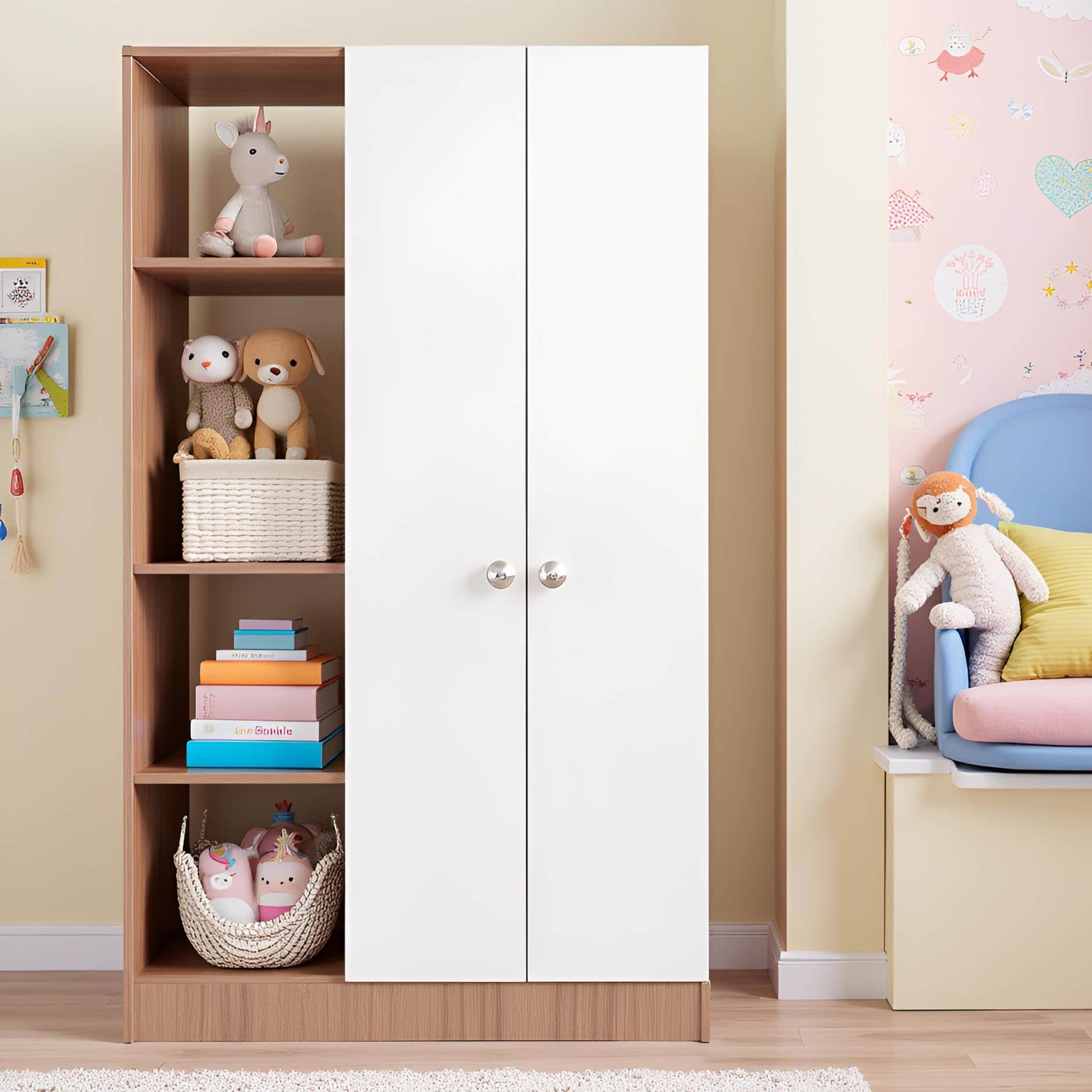 Elora Wardrobe for Kids for Clothes/Toys/Books (Exotic Teak & White) - top_view