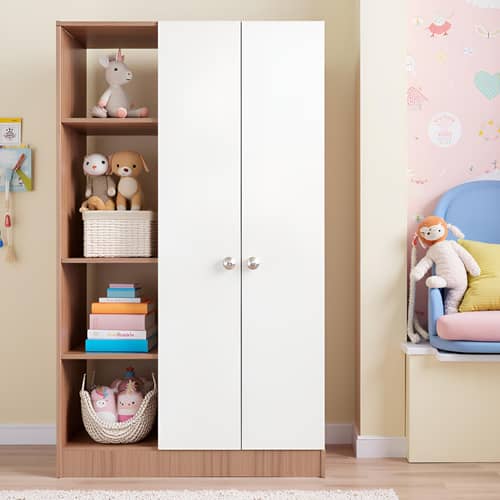 Elora Wardrobe for Kids for Clothes/Toys/Books (Exotic Teak & White)