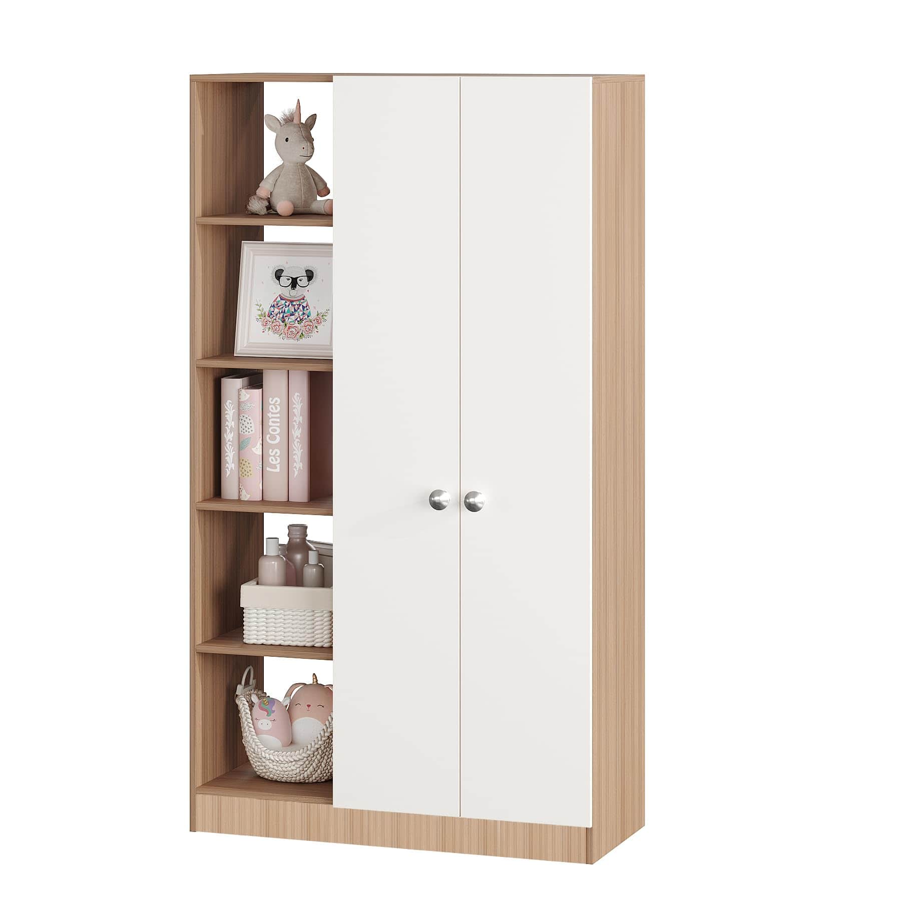 Elora Wardrobe for Kids for Clothes/Toys/Books (Exotic Teak & White) - left_view