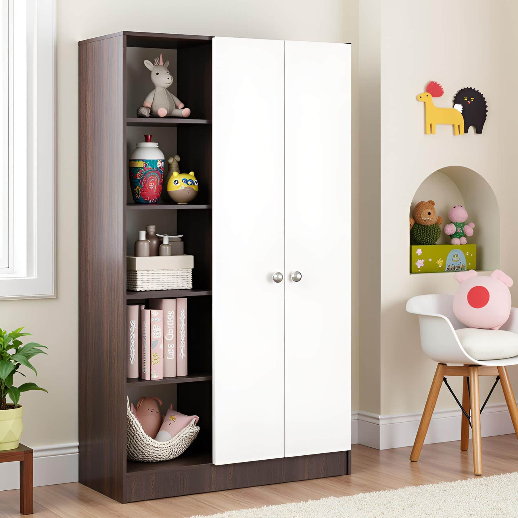 Elora Wardrobe for Kids (Wenge & White) - front_view