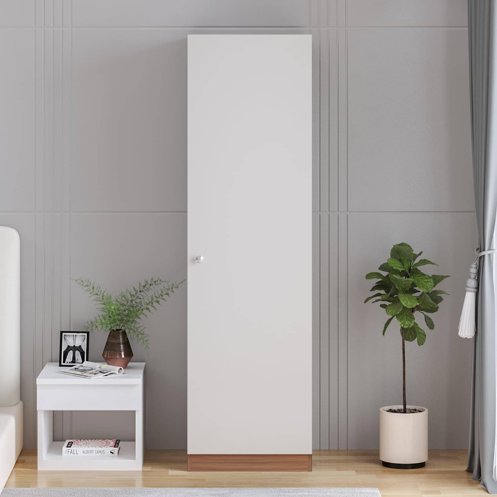 Fanciable Engineered Wood 1 Door Wardrobe Almirah for Clothes | White