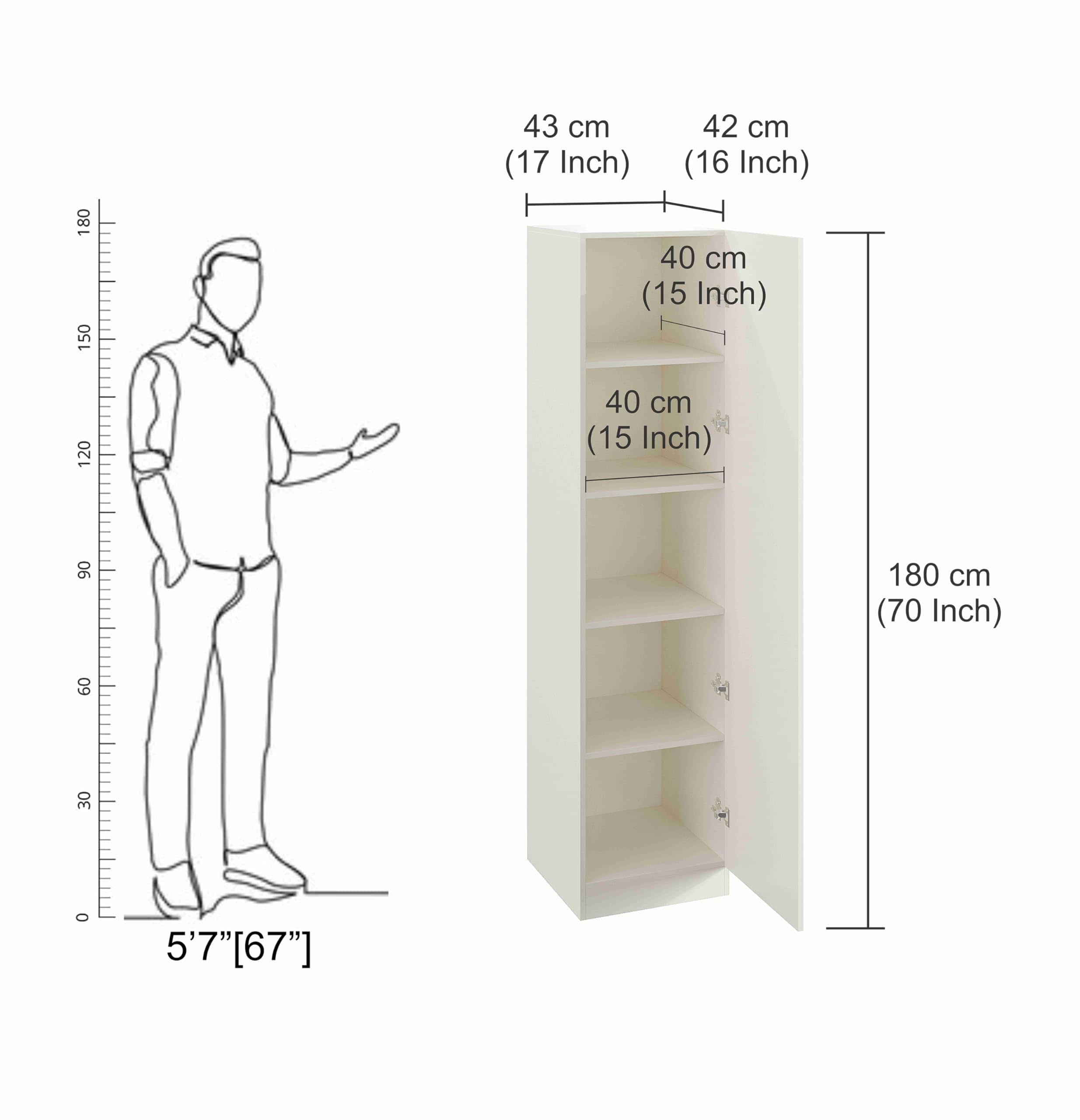 Fanciable Engineered Wood 1 Door Wardrobe Almirah for Clothes | White - rear_view