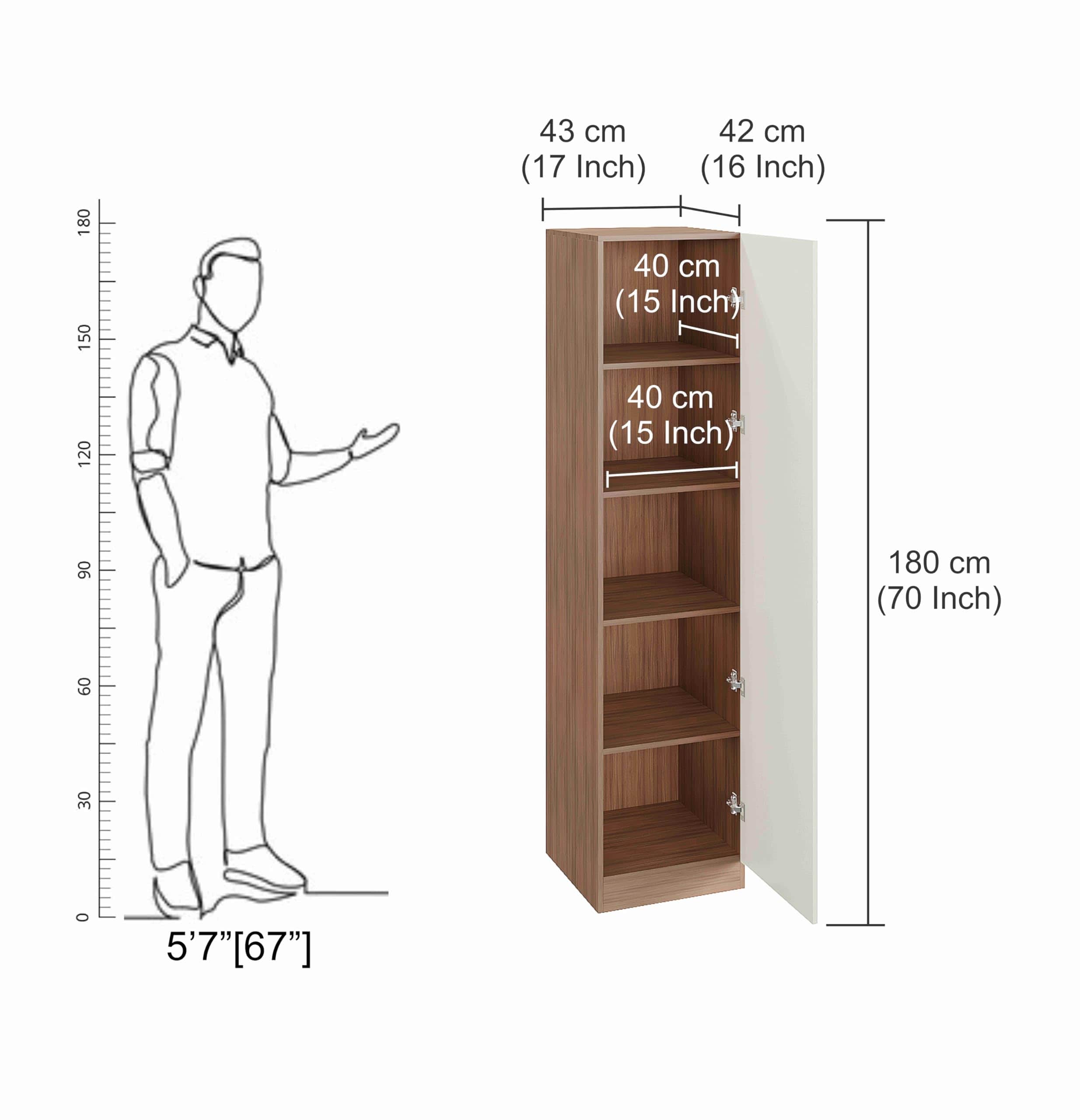 Fanciable Engineering Wood Wardrobe Almirah for Clothes with 1 Door (Exotic Teak & White) - rear_view