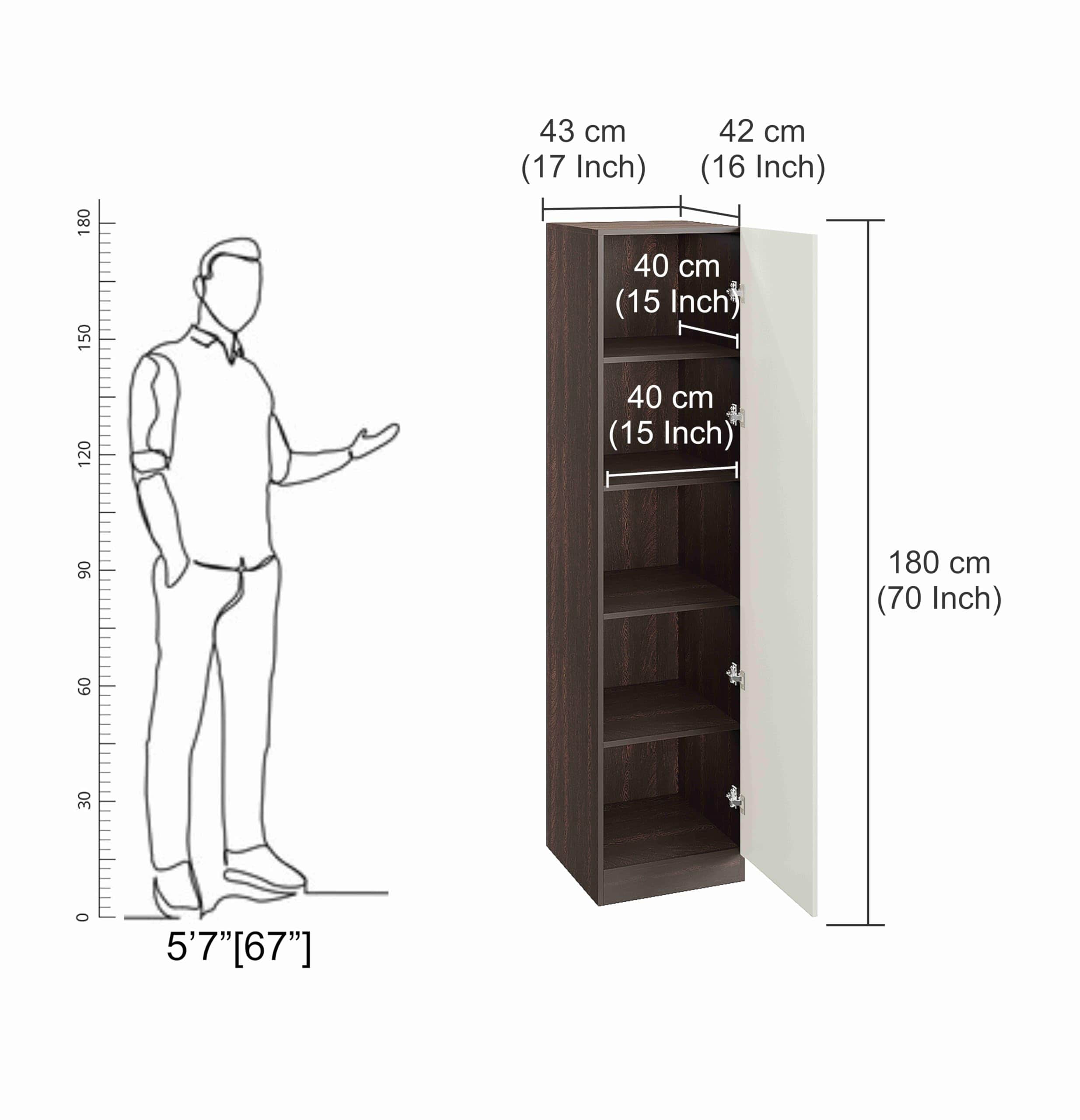 Fanciable Engineering Wood Wardrobe Almirah for Clothes with 1 Door | (Wenge & White) - rear_view