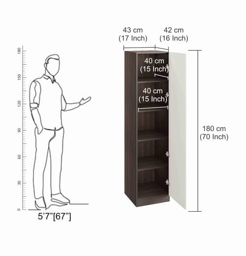Fanciable Engineering Wood Wardrobe Almirah for Clothes with 1 Door | (Wenge & White)