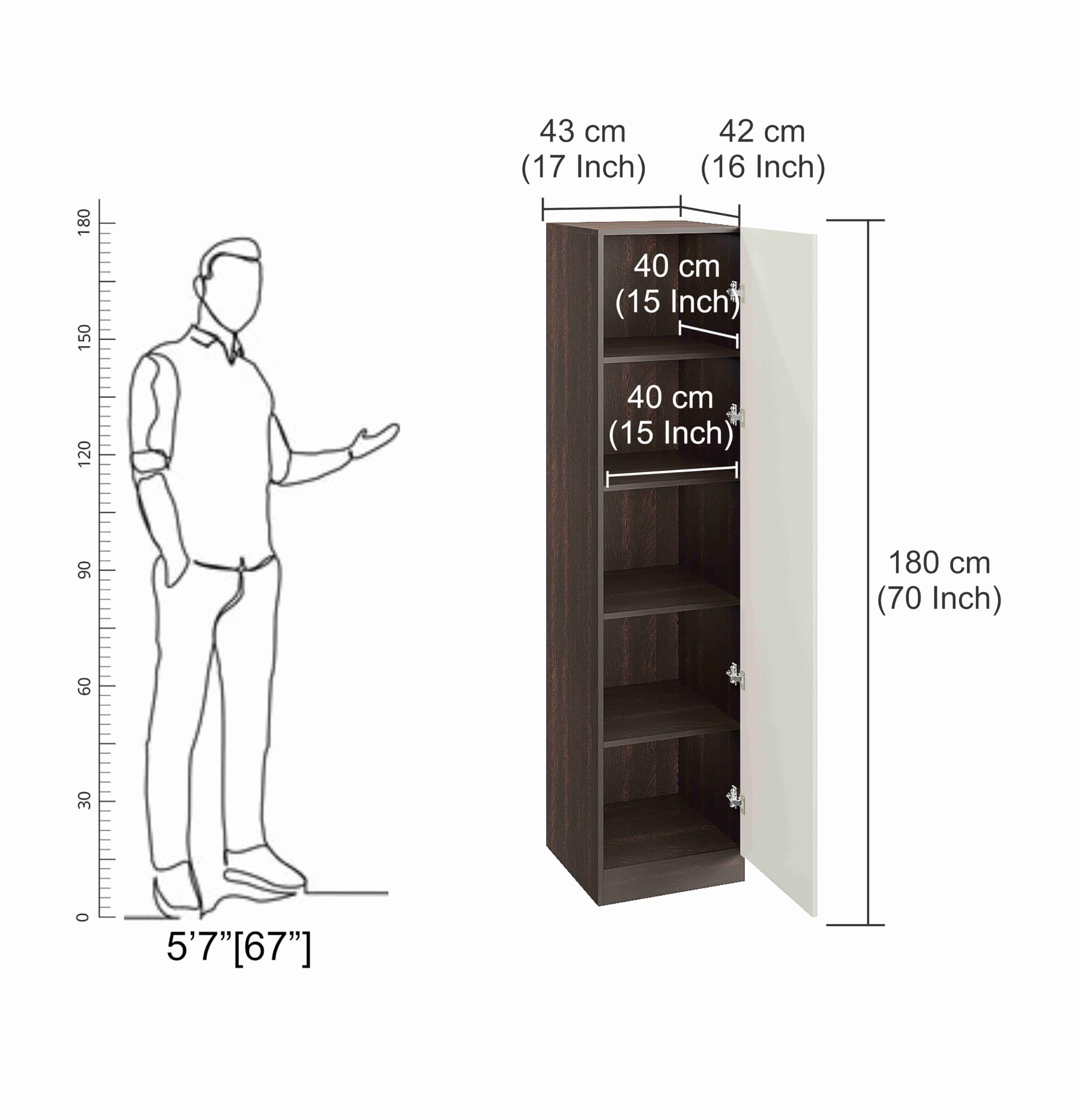 Fanciable Engineering Wood Wardrobe Almirah for Clothes with 1 Door | (Wenge & White)