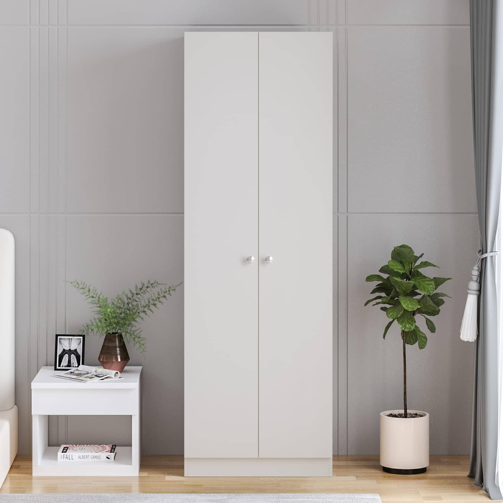 Fanciable Engineering Wood 2 Door Wardrobe Almirah for Clothes (White)