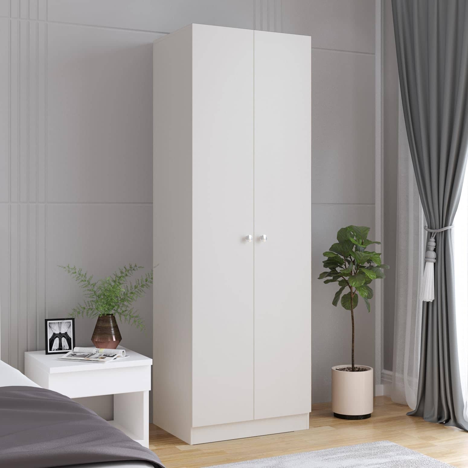 Fanciable Engineering Wood 2 Door Wardrobe Almirah for Clothes (White)