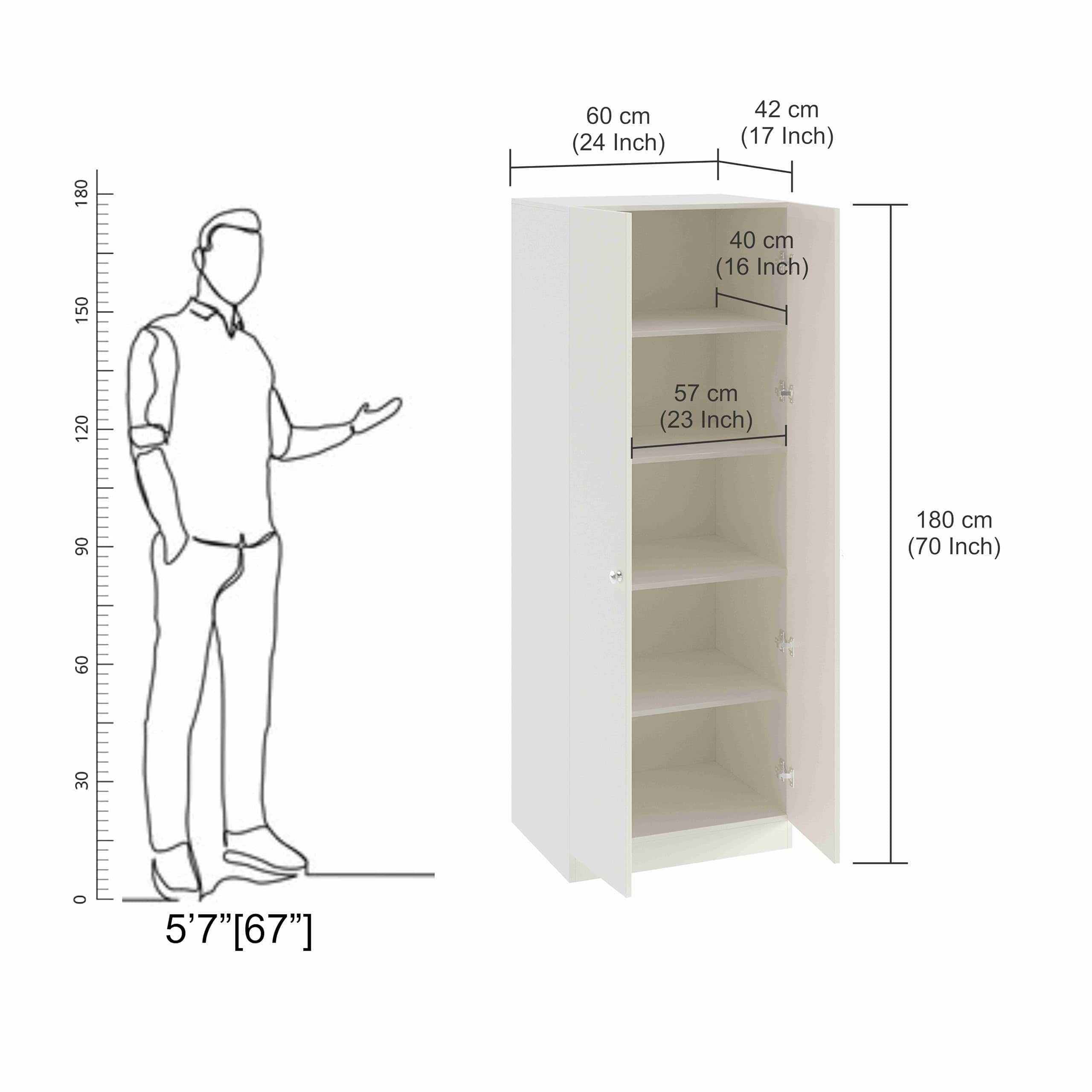 Fanciable Engineering Wood 2 Door Wardrobe Almirah for Clothes (White) - rear_view