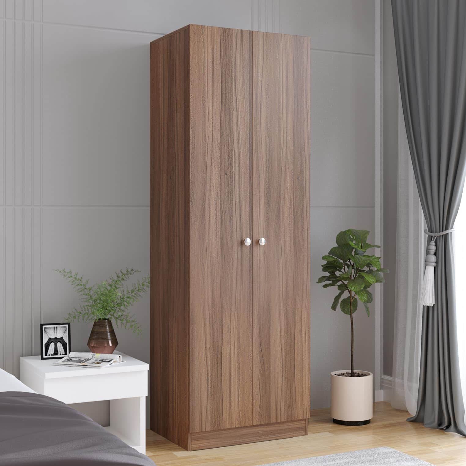 Fanciable Engineering Wood 2 Door Wardrobe Almirah for Clothes (Exotic Teak) - front_view