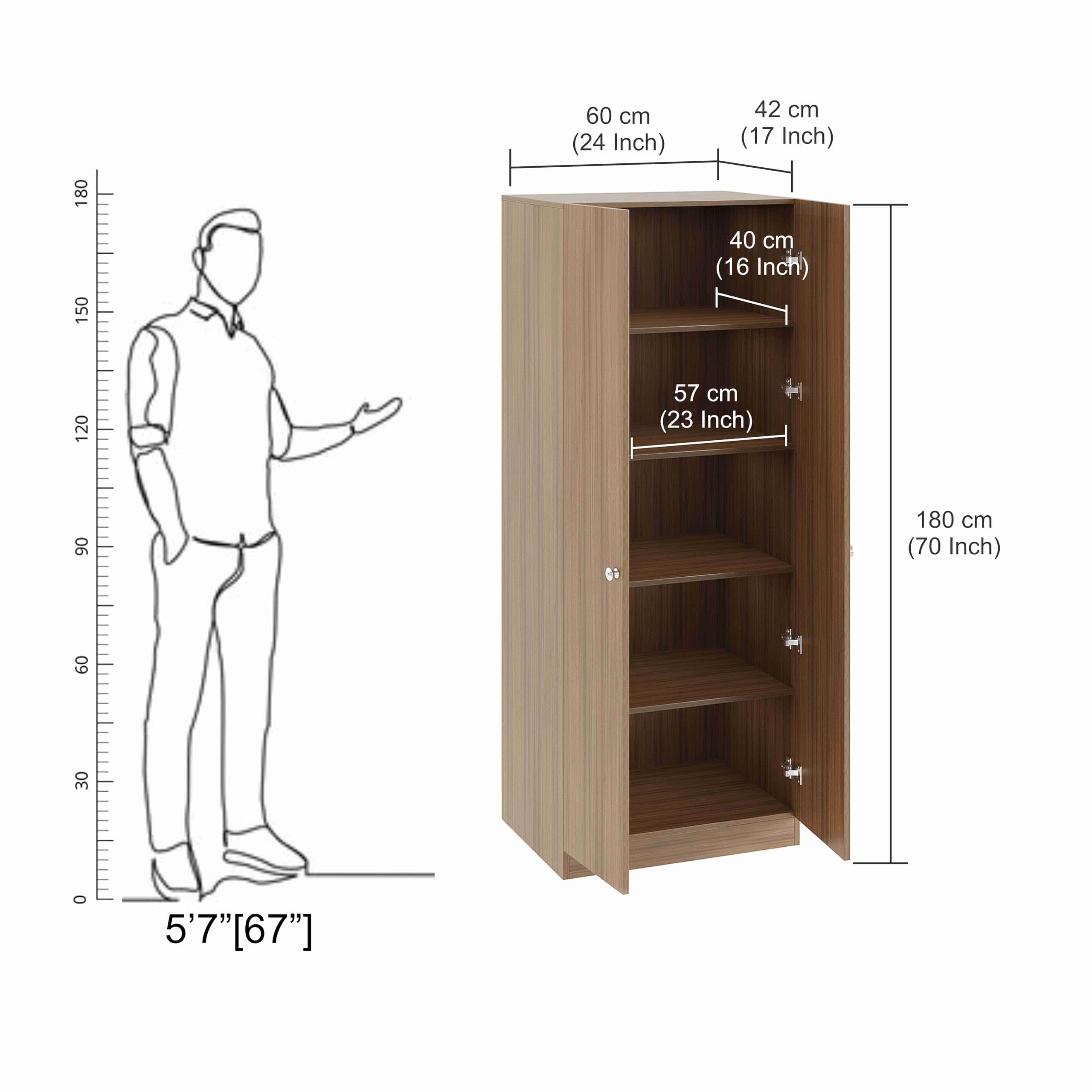 Fanciable Engineering Wood 2 Door Wardrobe Almirah for Clothes (Exotic Teak) - rear_view