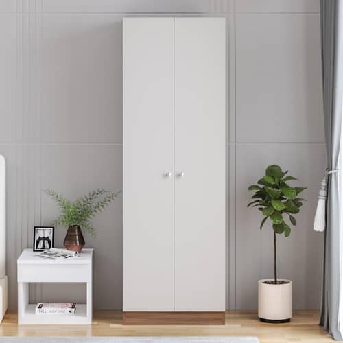 Fanciable Engineering Wood 2 Door Wardrobe Almirah for Clothes (Exotic Teak & White)