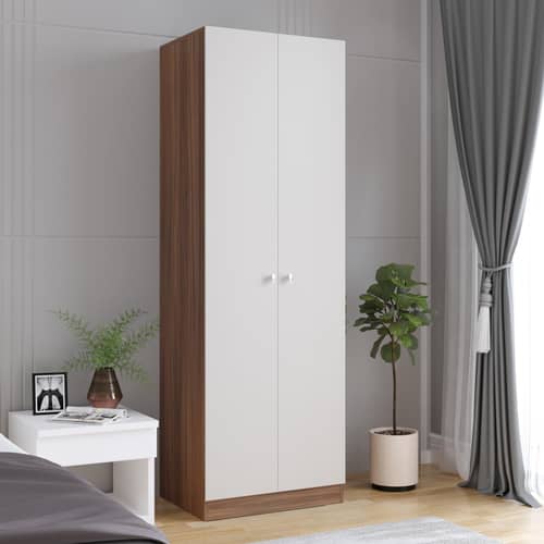 Fanciable Engineering Wood 2 Door Wardrobe Almirah for Clothes (Exotic Teak & White)