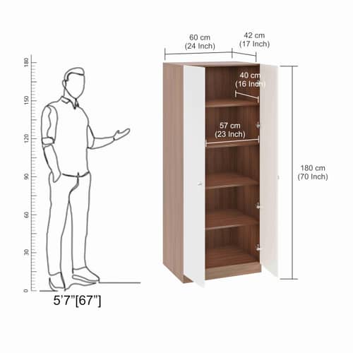Fanciable Engineering Wood 2 Door Wardrobe Almirah for Clothes (Exotic Teak & White)