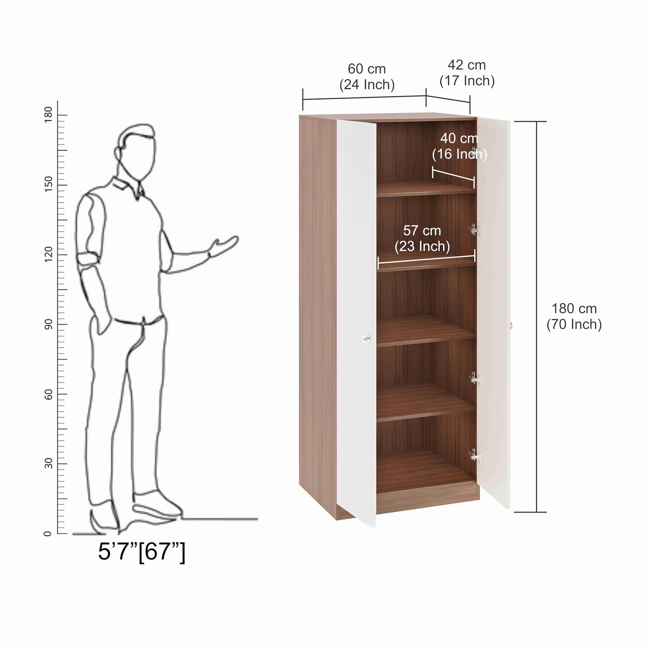 Fanciable Engineering Wood 2 Door Wardrobe Almirah for Clothes (Exotic Teak & White)