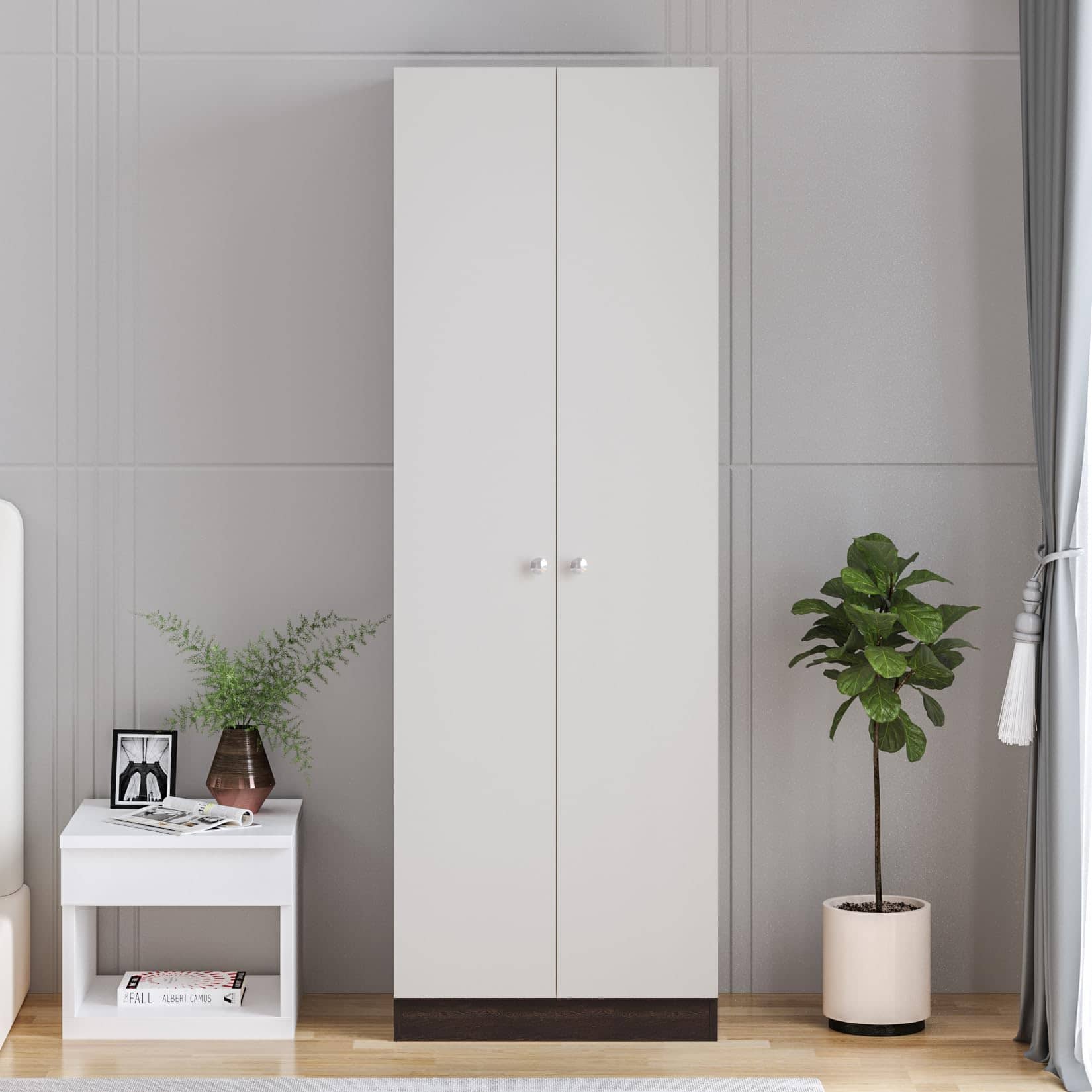Fanciable Engineering Wood 2 Door Wardrobe Almirah for Clothes (Wenge & White)