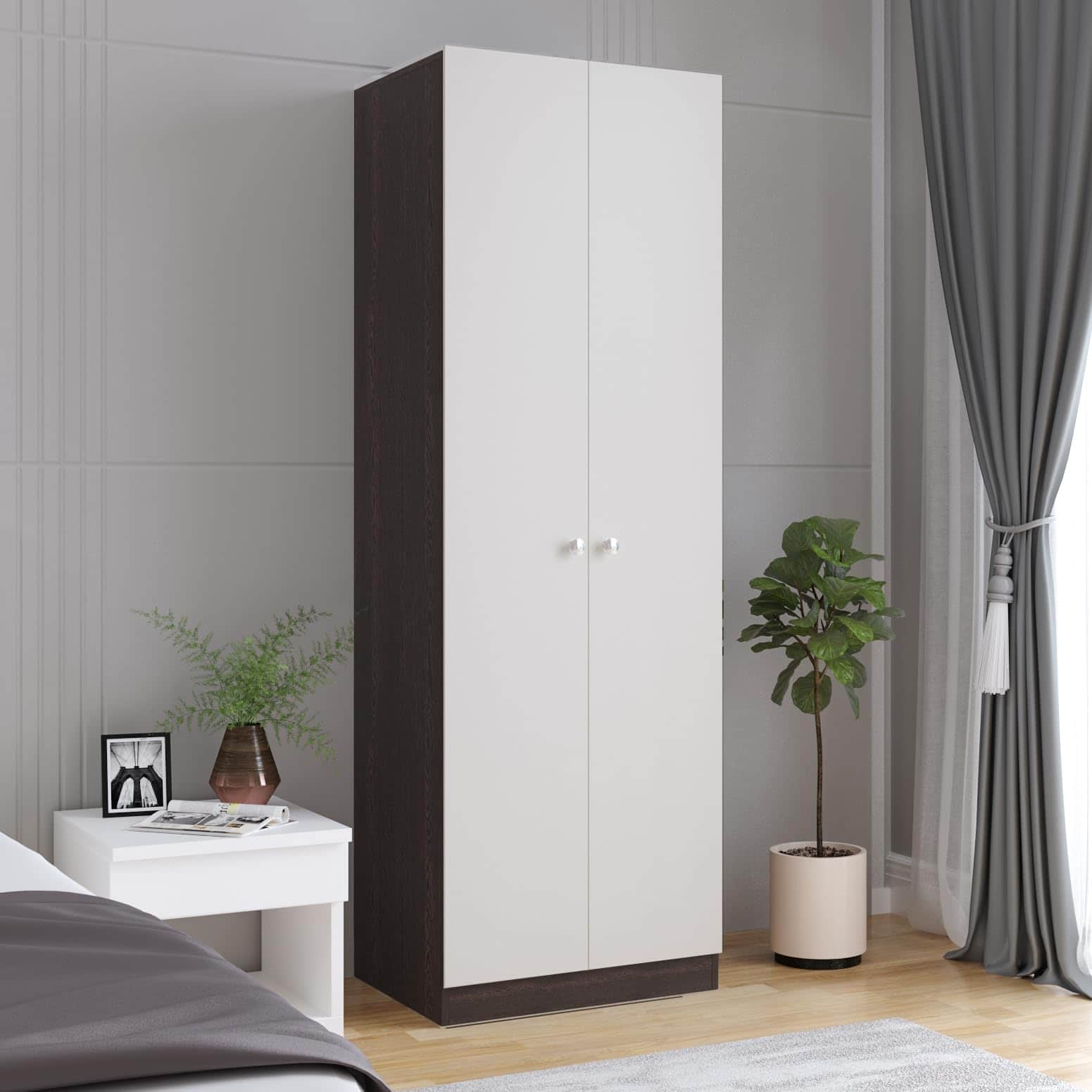 Fanciable Engineering Wood 2 Door Wardrobe Almirah for Clothes (Wenge & White) - front_view